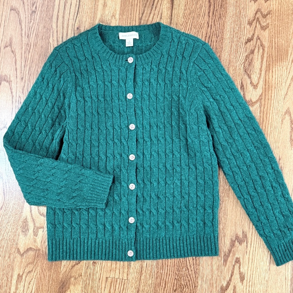 Appleseeds Emerald Green Cable Knit Cardigan Small